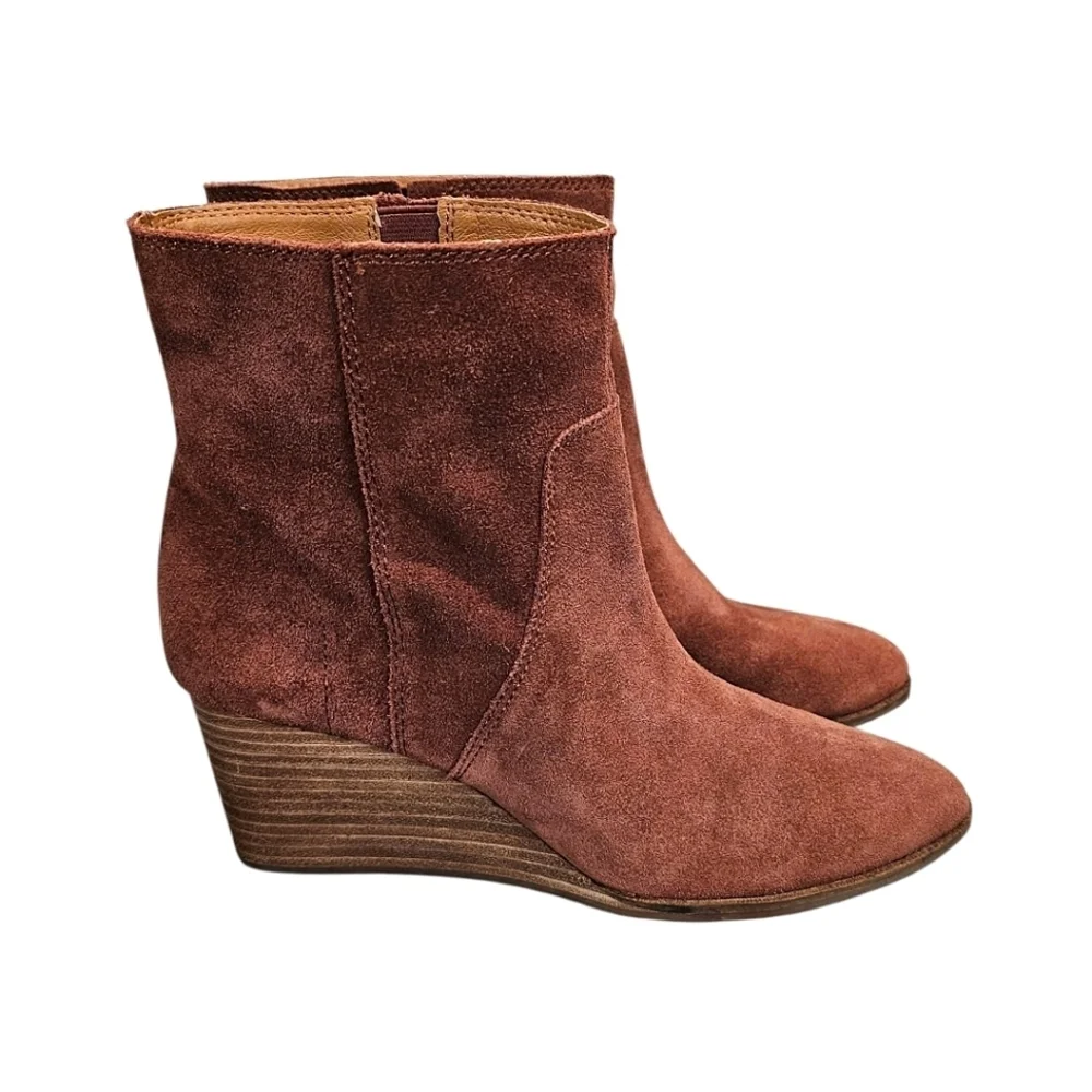 Lucky Brand Wafael Suede Wedge Ankle Boots 8.5 Brown Boho Western Chic Booties